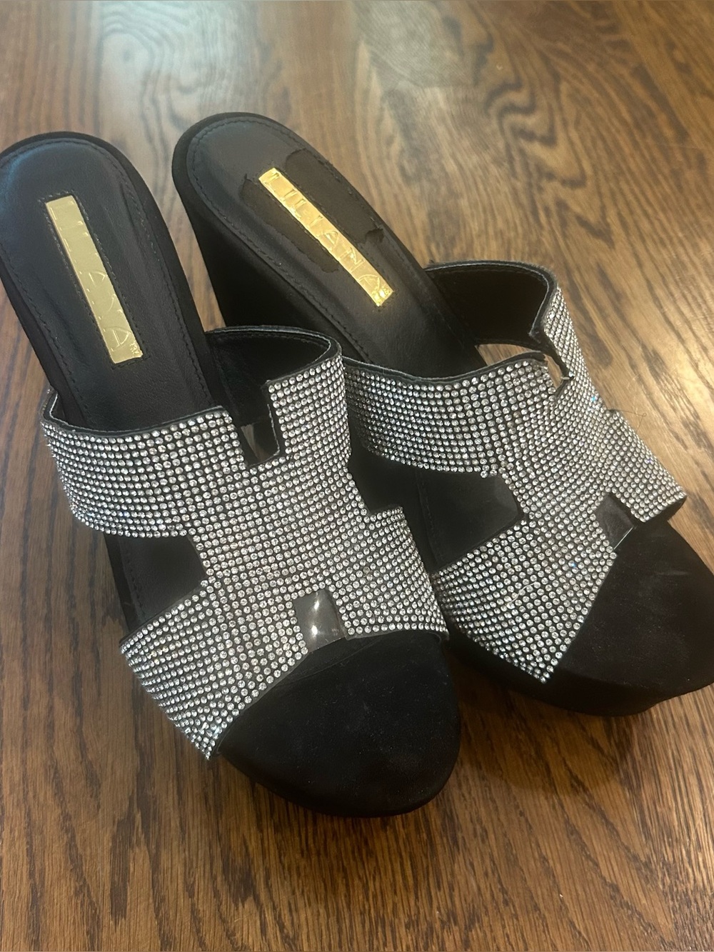 Y2K Rhinestone Platform Wedge Mules by Liliana